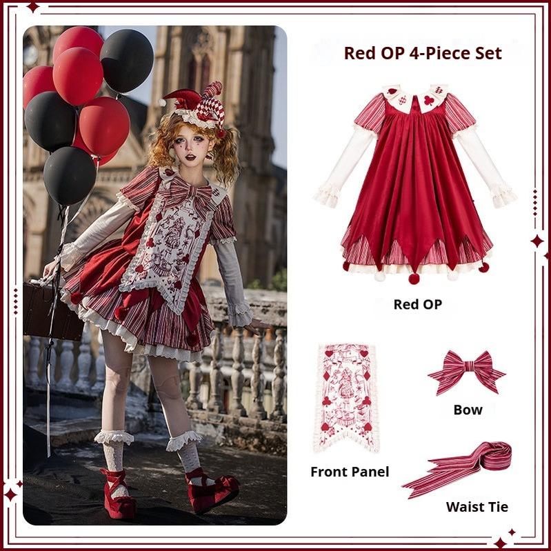 Puppet Mask - Clown Inspired Gothic Lolita OP Dress, Loose Fit (L M S) 44409:807171