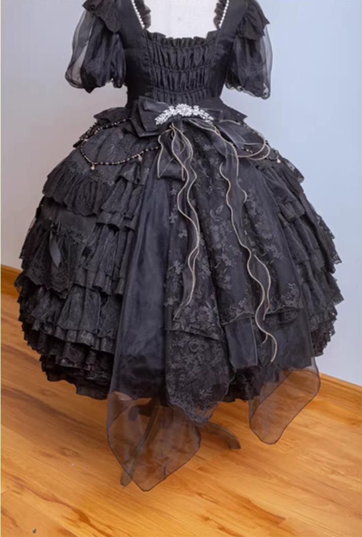 Waltz - Classic Lolita Accessories, Long Mesh Trailing Trailing Only Black