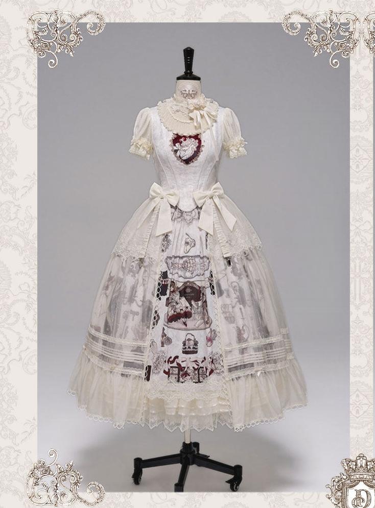 Clockwork Doll - Gothic Lolita Printed Dress, Lace & Bows 45186:839423