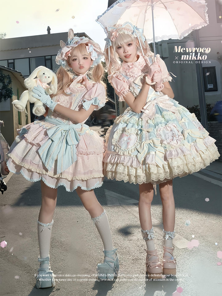 Mewroco~Sweet Lolita Dress Set Tiered JSK OP with Detachable sleeves