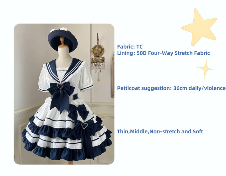 Platycodon House~Going to the Sea~Sailor Lolita OP Youth Lolita JSK Tiered Dress