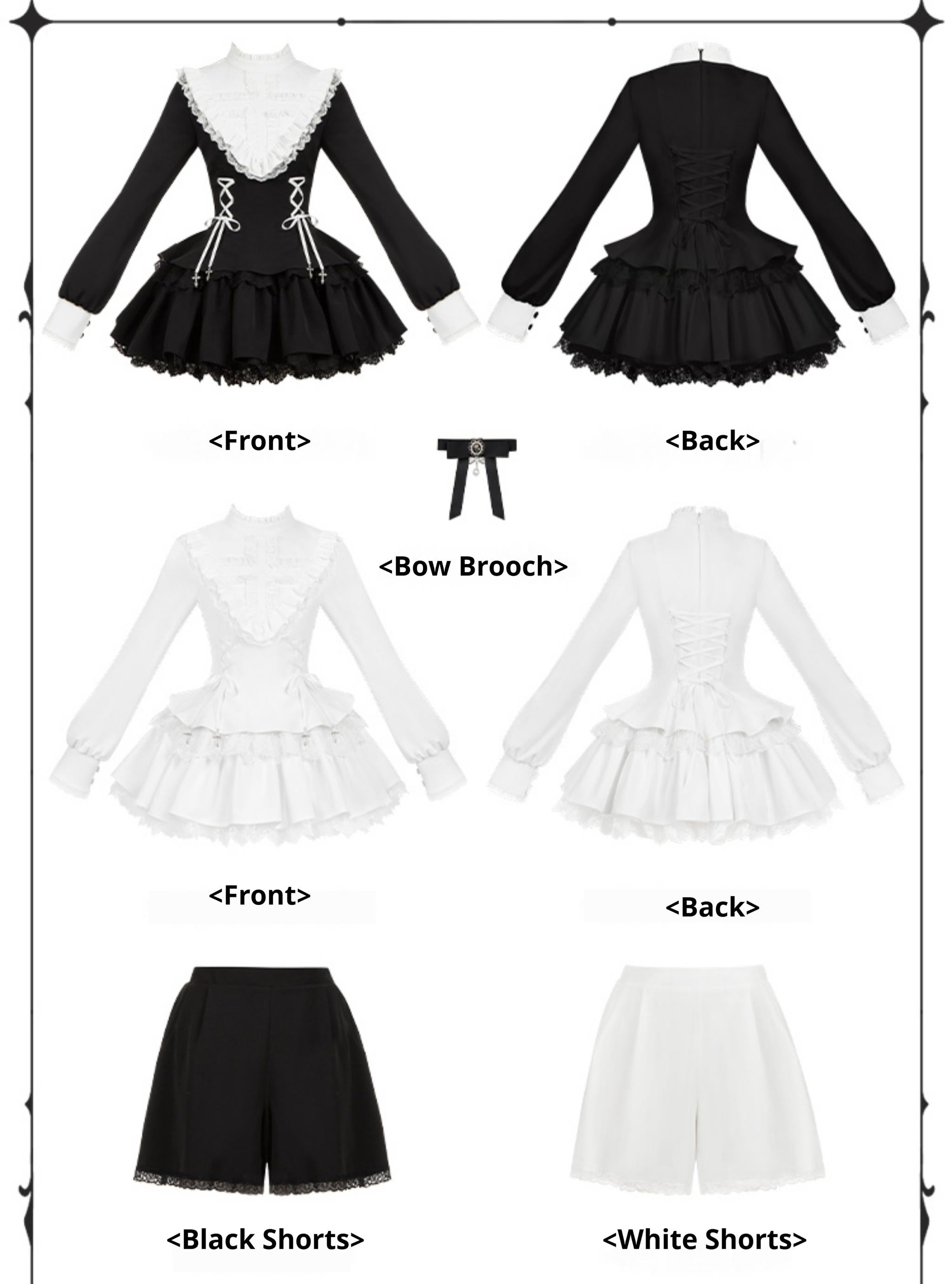 With Puji - Doki - Twin Lolita OP Black/White Goth Dress with Pocketed Shorts