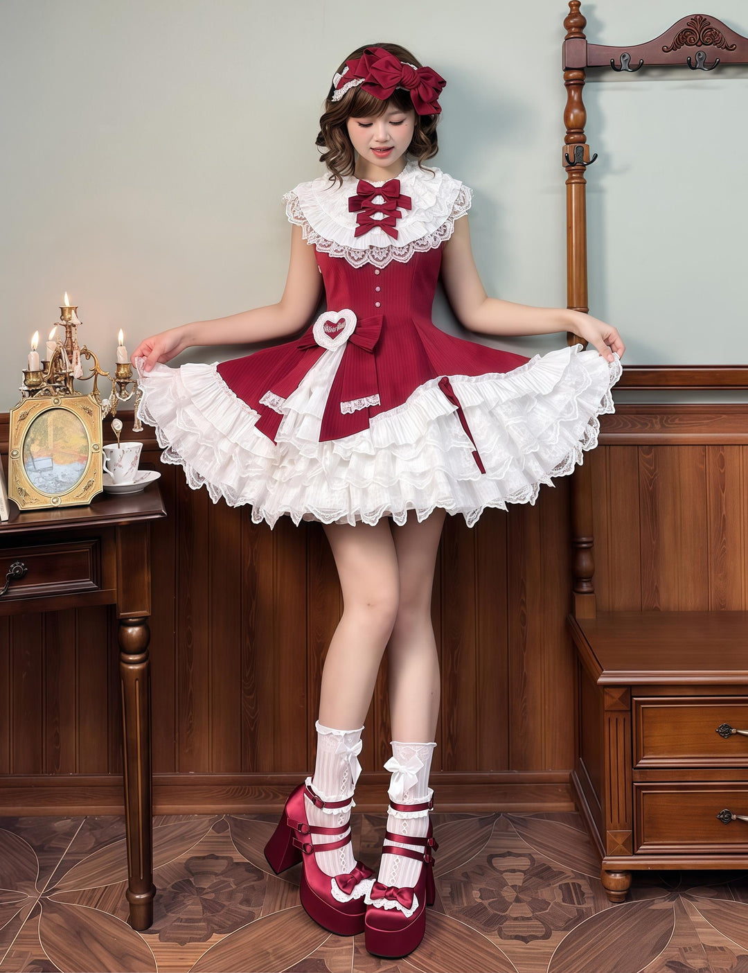 Alice Girl~Arrogant Miss~Sweet Lolita Jumper Dress with Tiered Lace Skirt