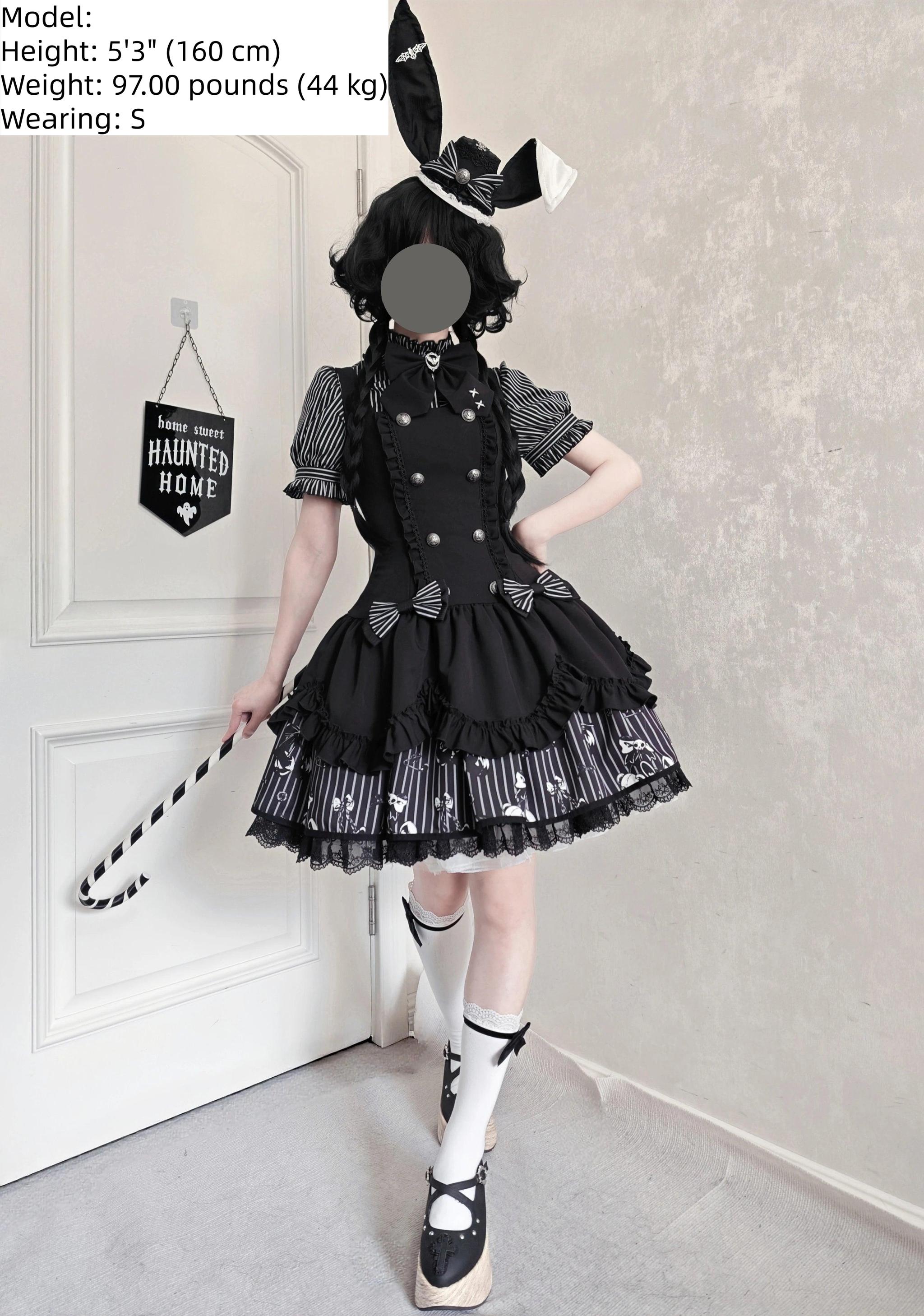 Dark Lord - Gothic Lolita Striped JSK Set, Skull Print