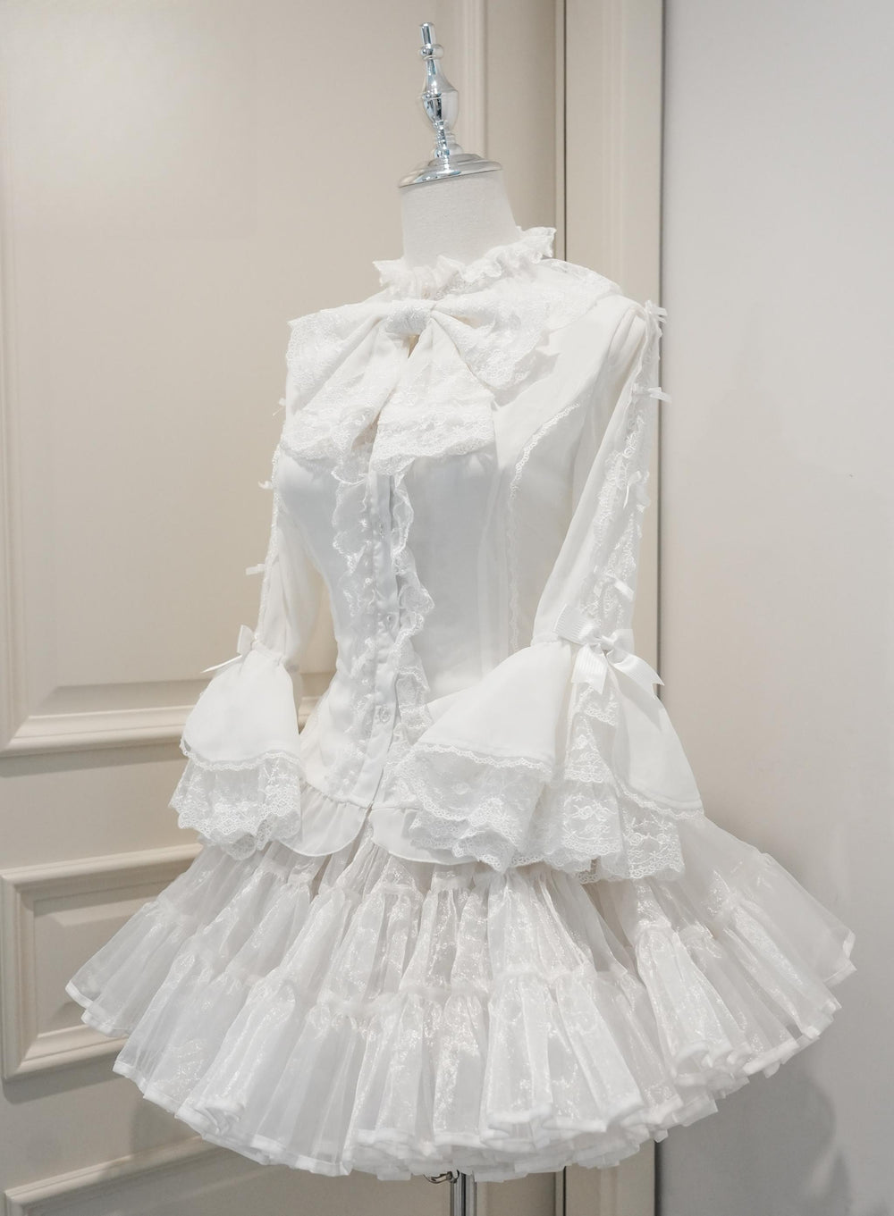Mengfuzi~Dream Paradise~Chiffon Sweet Lolita Blouse With Half Princess Sleeves White Shirt + Bow Tie S