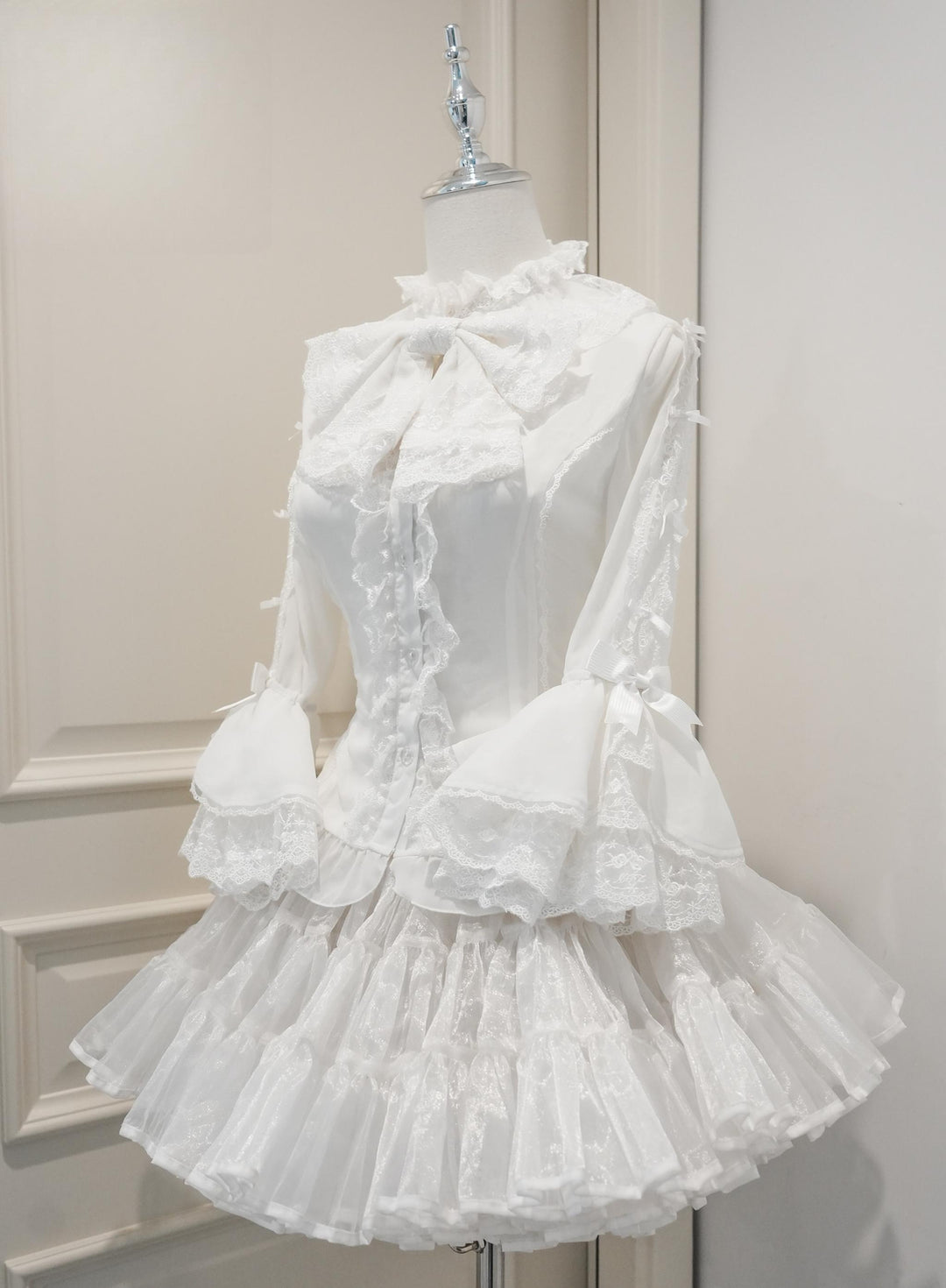 Mengfuzi~Dream Paradise~Chiffon Sweet Lolita Blouse With Half Princess Sleeves White Shirt + Bow Tie S