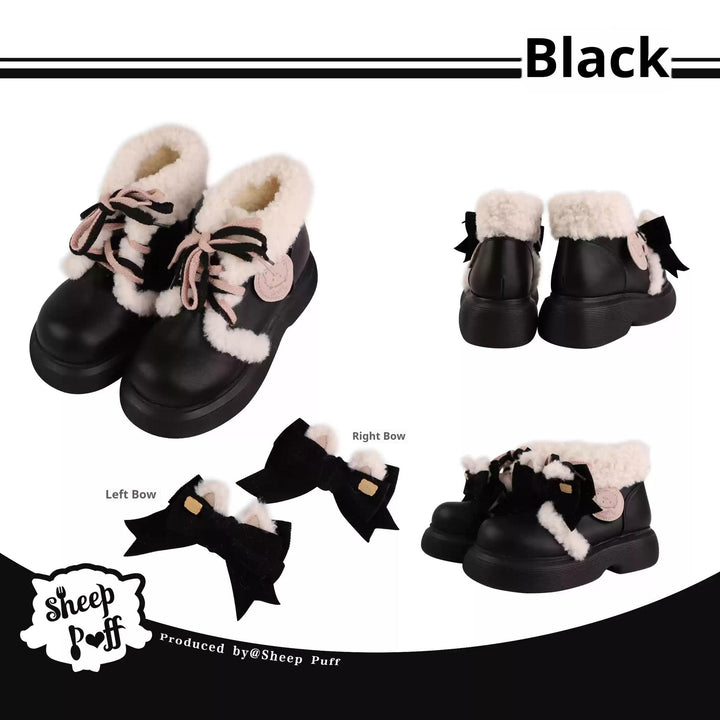 Sheep Puff~Sweet Lolita Fleece Shoes Winter Warm Snow Boots (Black / 34 35 36 37 38 39 40) 40722:691870