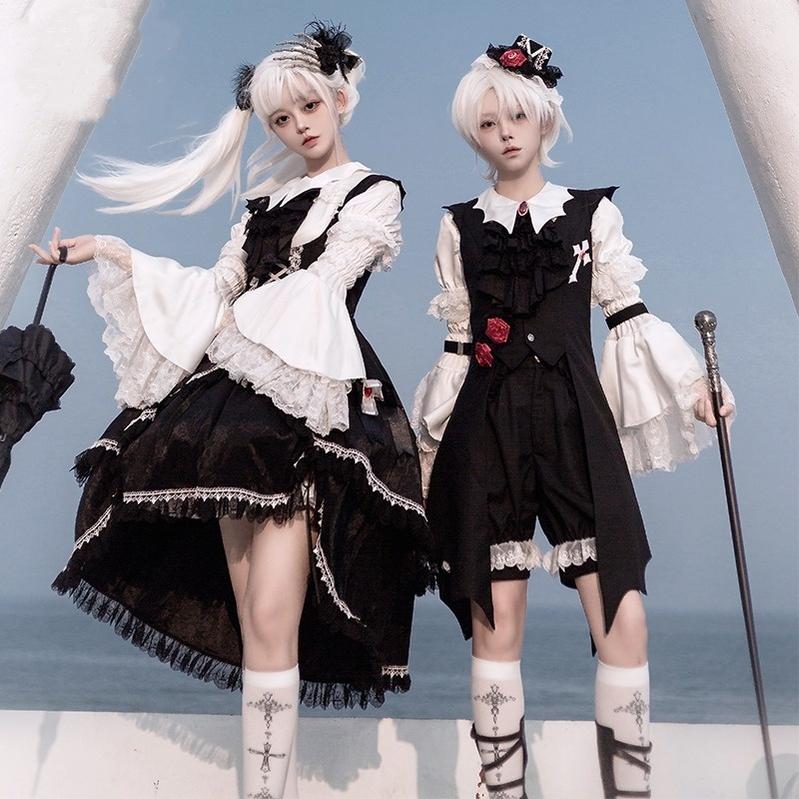 CastleToo~Night Rose~Elegant Ouji Lolita Suits With Lolita JSK And Shorts   