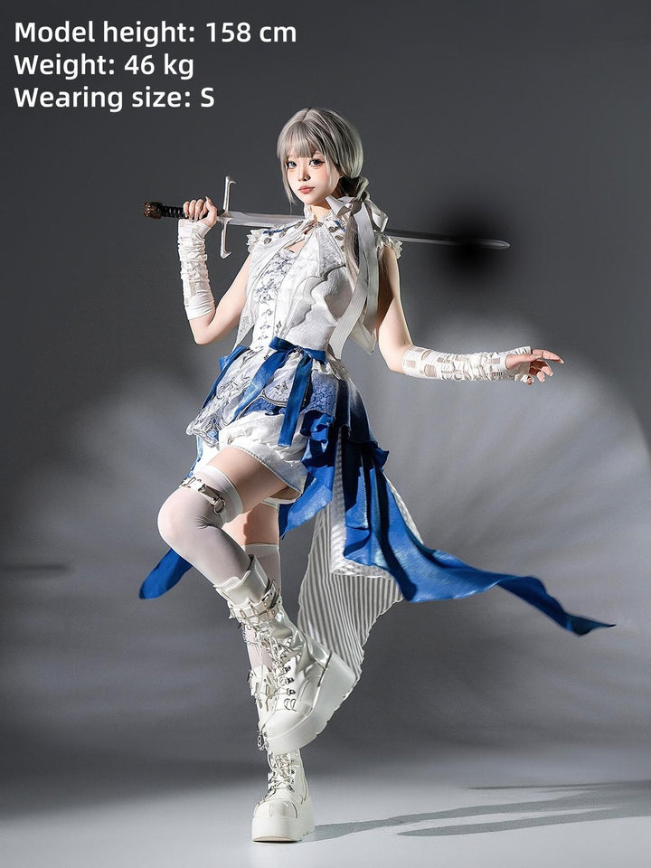 Designer's Gift~Blue Dragon Bone~Ouji Lolita Shorts Suit with Embroidery and Trailing