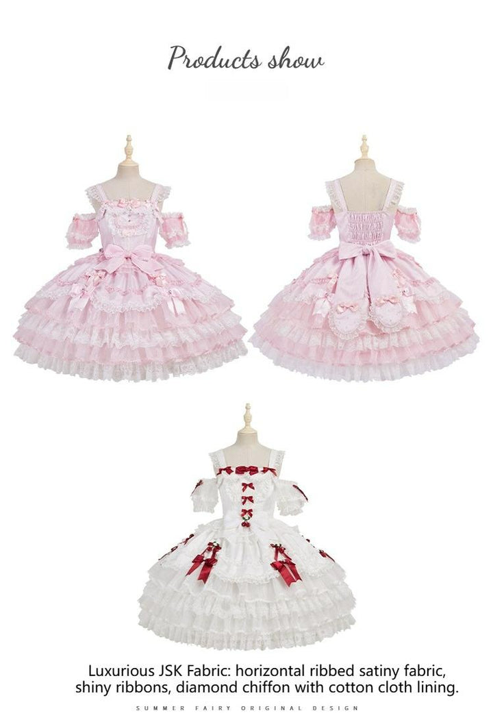 Summer Fairy~Strawberry Angel~Sweet Lolita JSK Suit Tiered Ruffle Dress Set 42065:728339