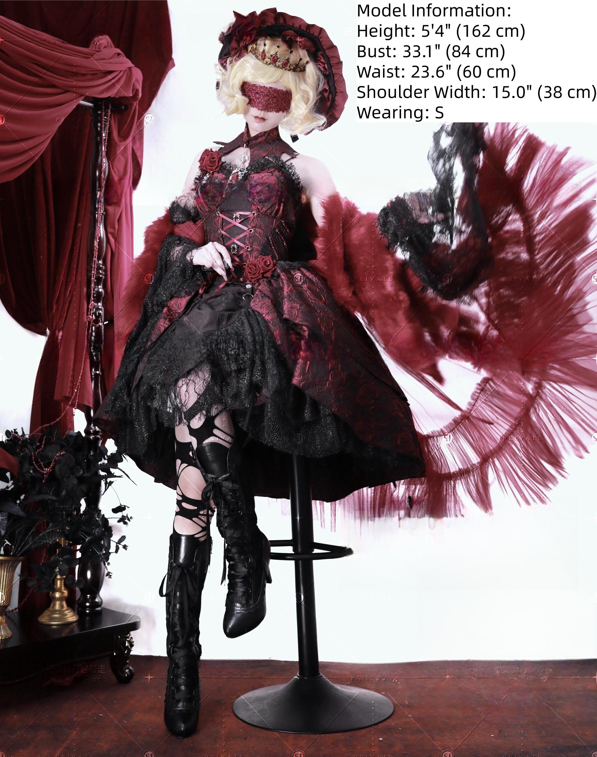 Rose Blood - Black Red Gothic Lolita JSK Jacquard Court Dress