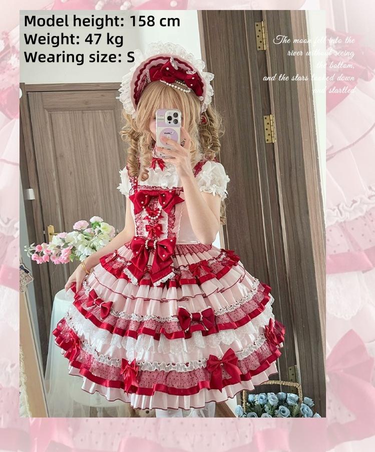 Sakurahime~Ribbon Strawberry~Sweet Lolita JSK and BNT with Old School Lolita Style 42537:744362