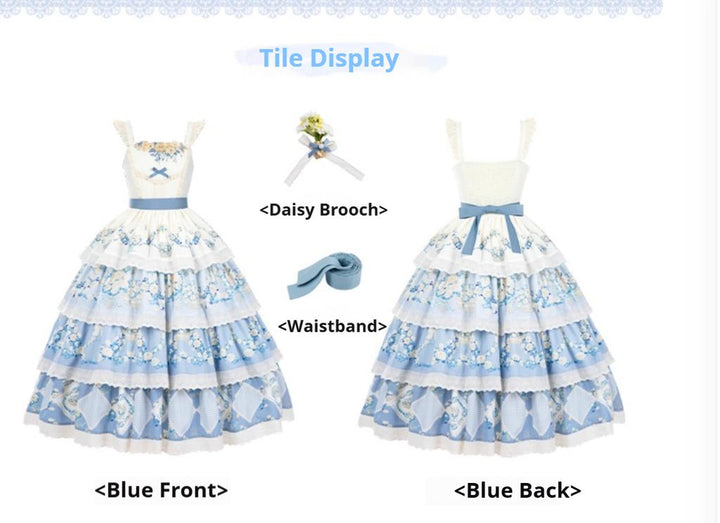 With PUJI~Letter and Poetry~Classic Lolita JSK Suit Four-tiered Twins Dress