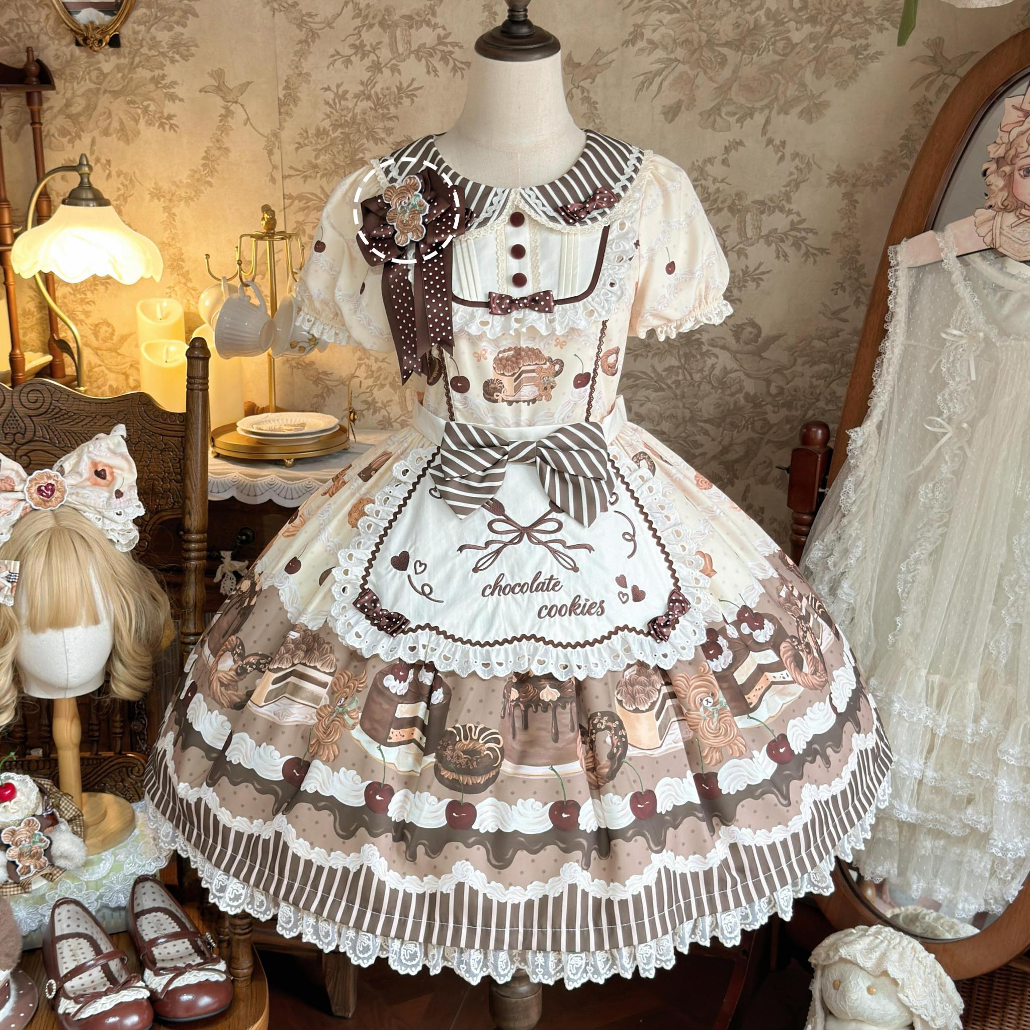 Cocoa Baker - Old School Lolita Dessert Printed OP & JSK Dress with Embroidery (L M S XL / Pre-order) 45486:851033