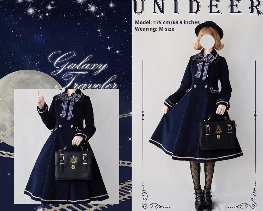 Unideer~Galaxy Traveler~Classic School Lolita Overcoat with Detachable Cape and Bow 39940:643420