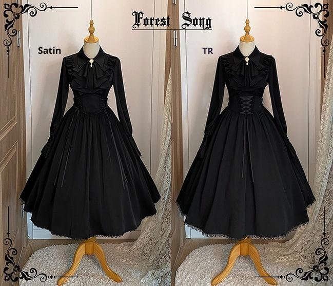 Forest Song~Astris~Classic Lolita SK Double-sided Wearing Fishbone Skirt Black - long SK only S