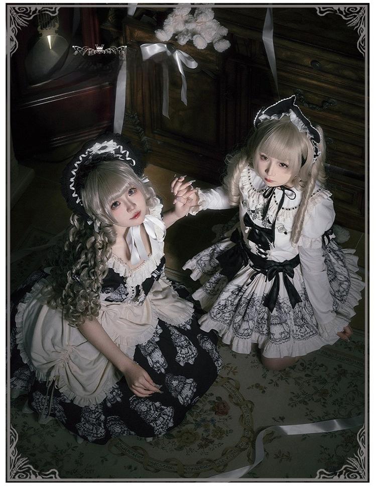 With PUJI~Doll Night~Vintage Twin Lolita OP Dress Embroidered Doll Dress   