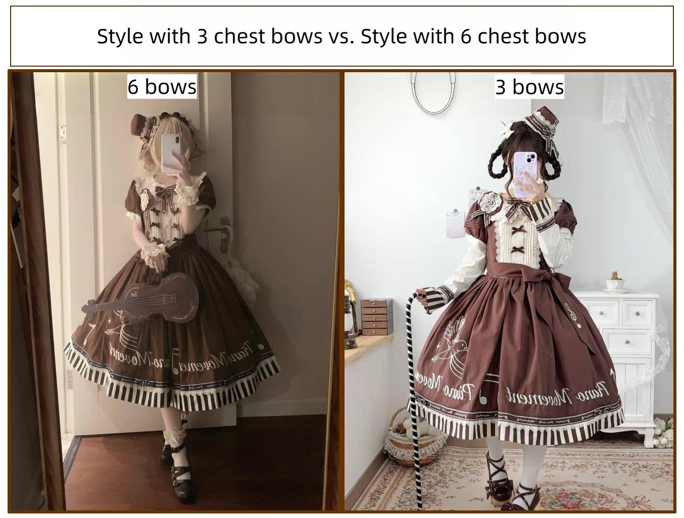 Birdsong Melody - Piano-themed Old School Lolita OP Dress, Side Pockets 45818:863272