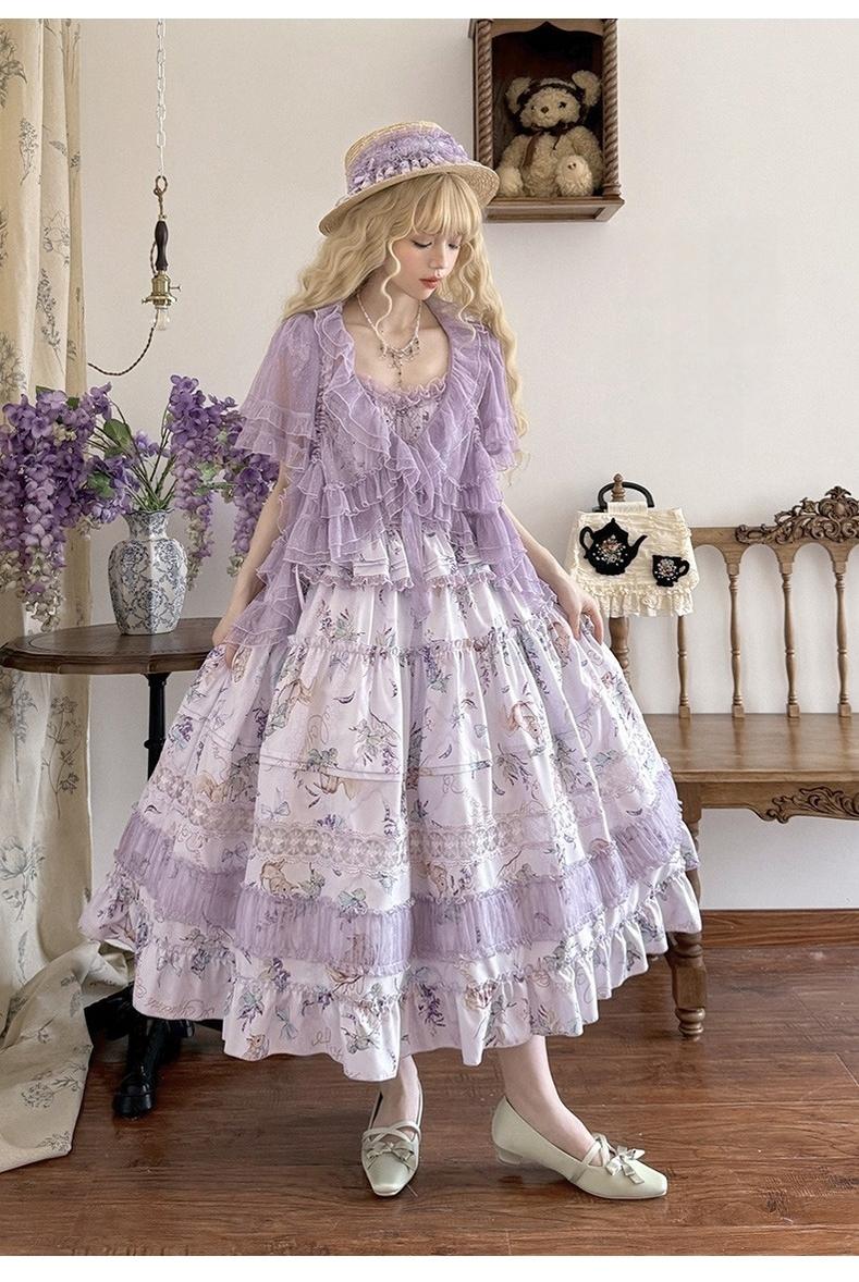 Urtto~Pea Squirrel~Country Lolita Purple JSK Dress with Tulle Cardigan