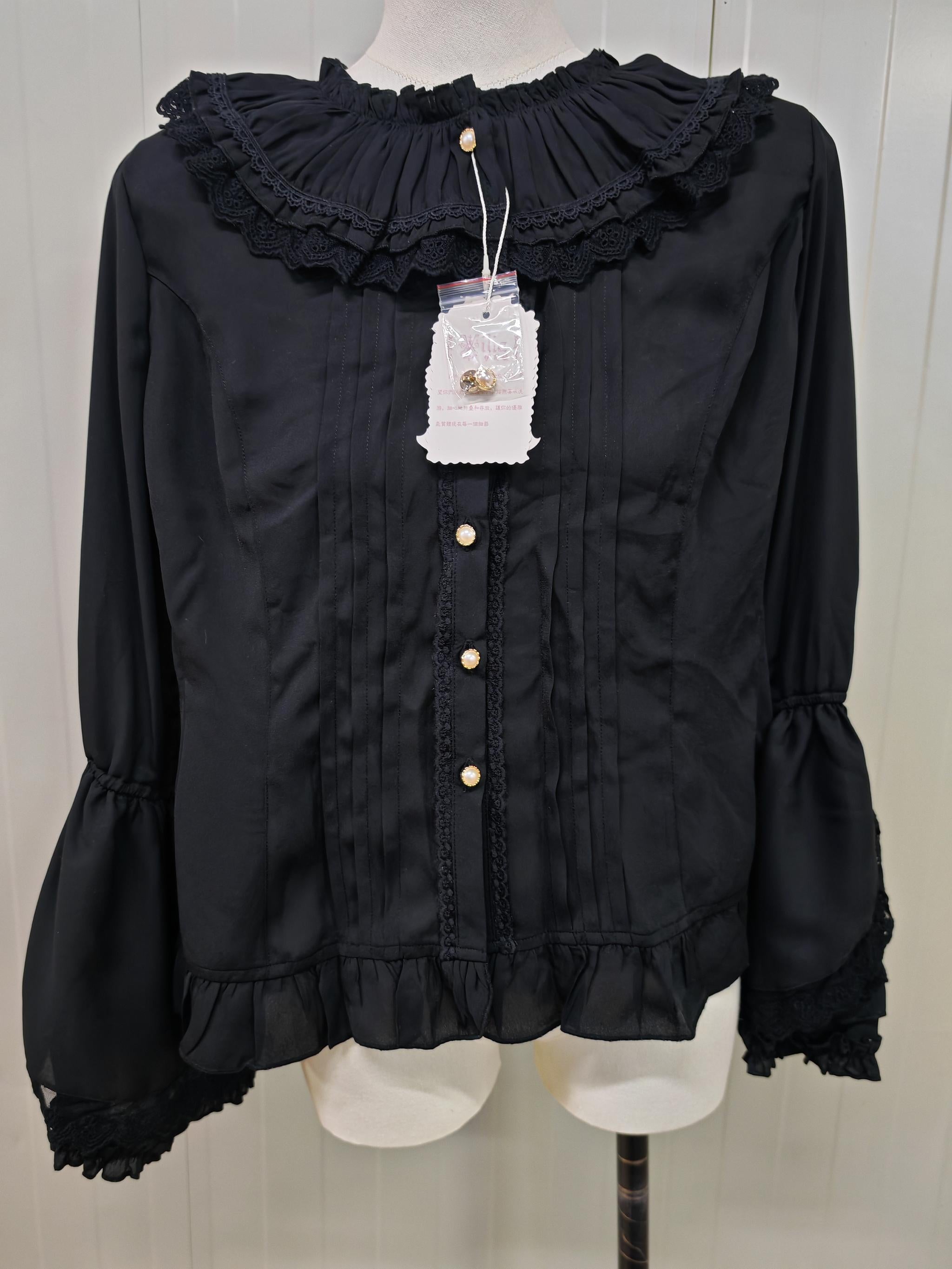 Yilia - Retro Princess Long Sleeve Lolita Blouse XS Black