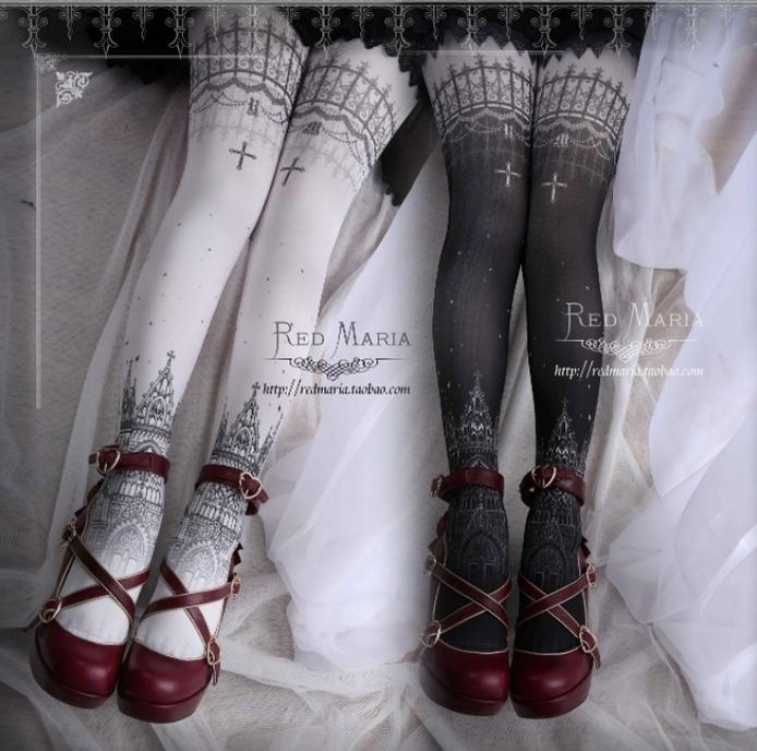 Red Maria - Snowy Night Church - Gothic Lolita Tights