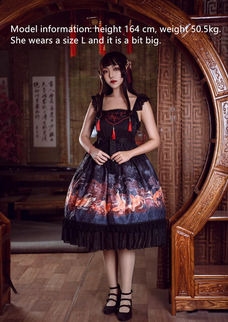 (BFM)EdenLost~Black JSK Chinese Style Lolita Goldfish Jumper Dress   