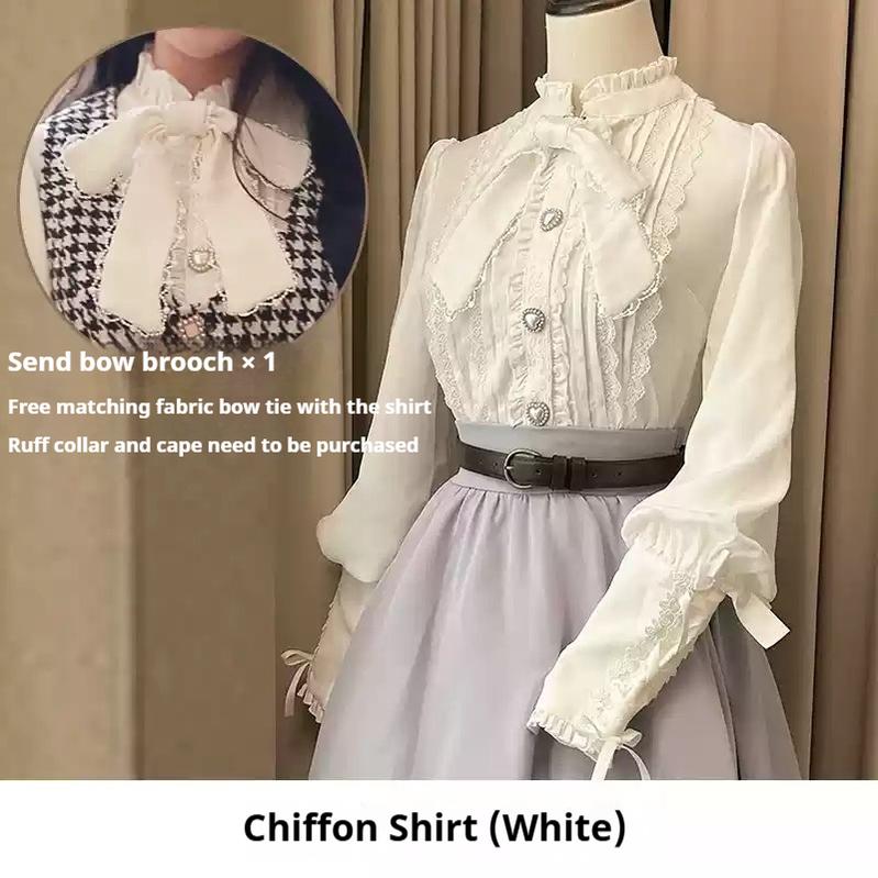Sweet Wood - Winter Classic Lolita Coat Suit Woolen Plus Size Outerwear White shirt (with bow brooch) S