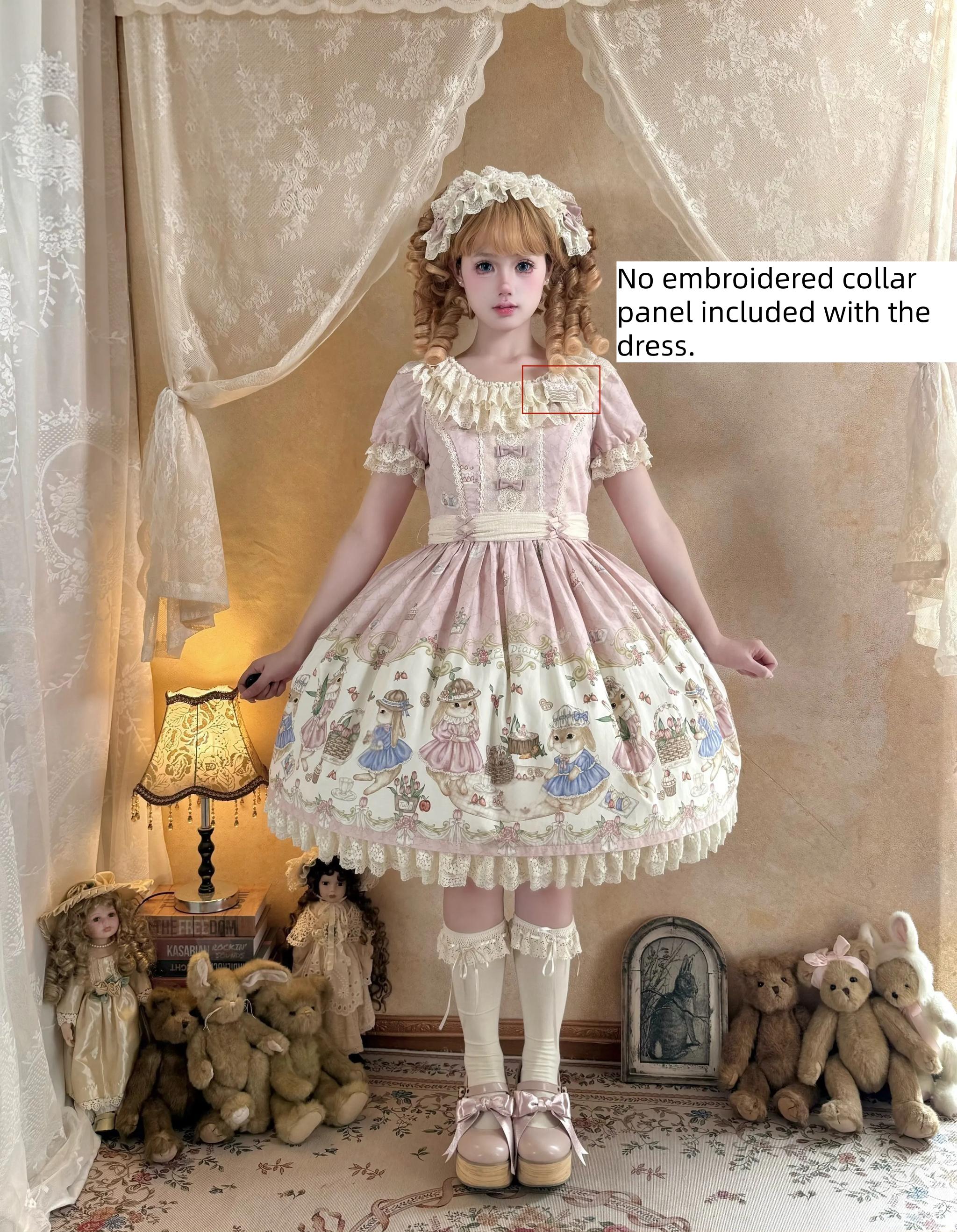 Picnic Bunny - Cotton Daily Doll-like Lolita OP Dress, Bunny Print 45670:858024