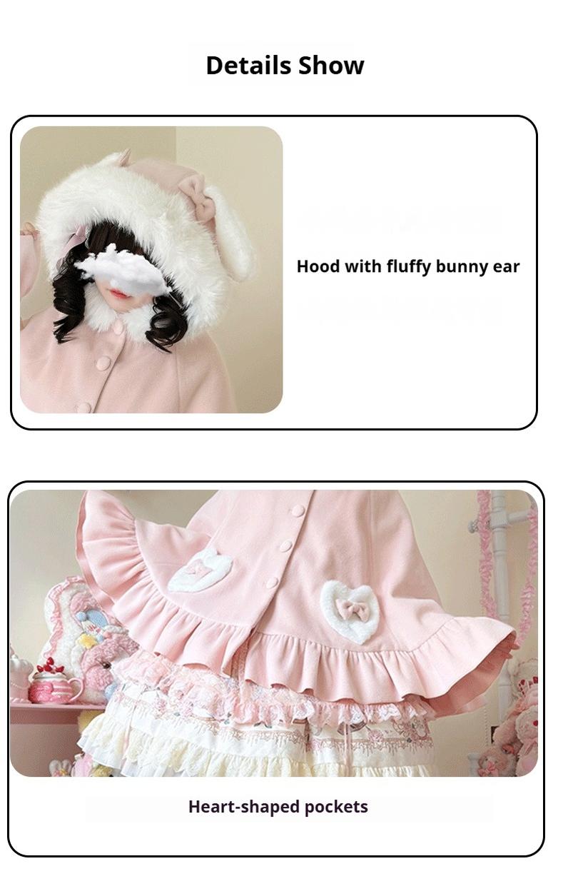 ZhiJinYuan~Winter Kawaii Lolita Cape with Bunny Ear Hood