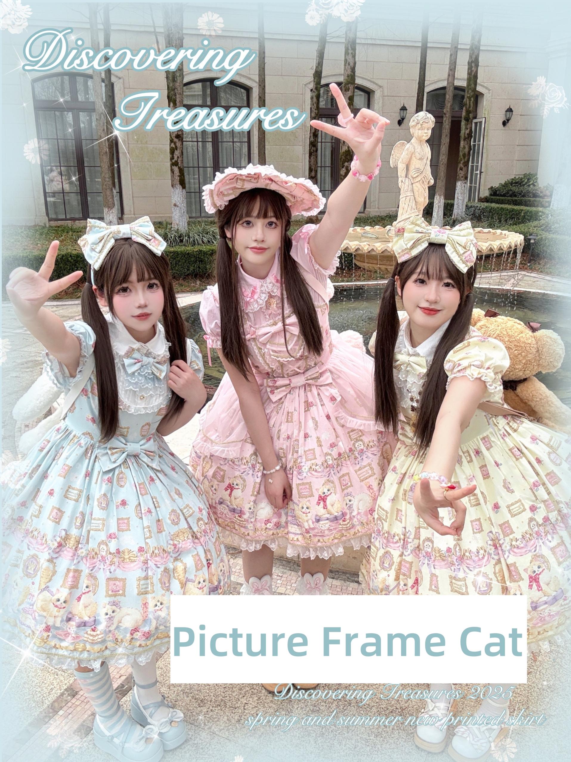 Discovering Treasures - Picture Frame Cat - Kawaii Lolita Dress Suit Cat Print JSK and OP 42605:746459