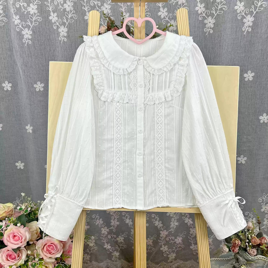 DMFS Lolita~Sweet Lolita Blouse Cotton Summer Short Sleeve Shirt   