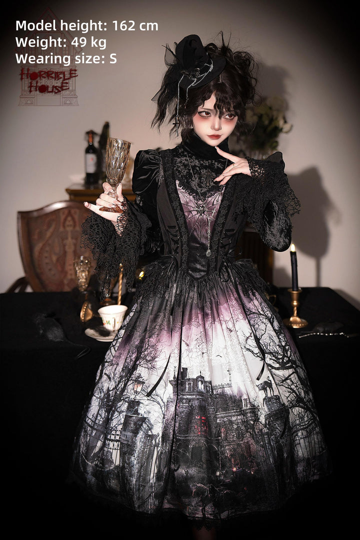 LilithHouse~Horror House~Gothic Lolita JSK with Spooky Castle Print