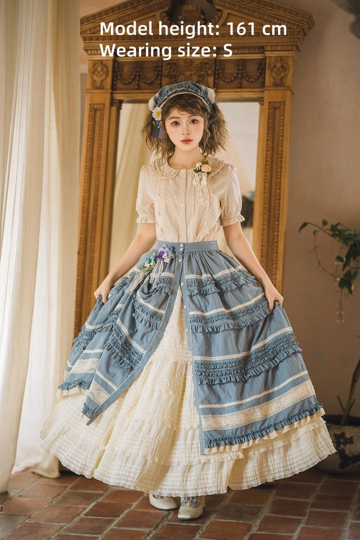 Miss Point~Cat Rose Tea~Elegant Lolita SK Pure Cotton Open-front Skirt