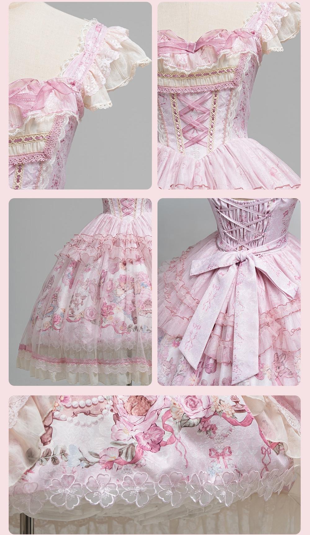 Deer Garden - Sweet Lolita Deer Printed JSK Dress with Tulle Overlay 45607:855281