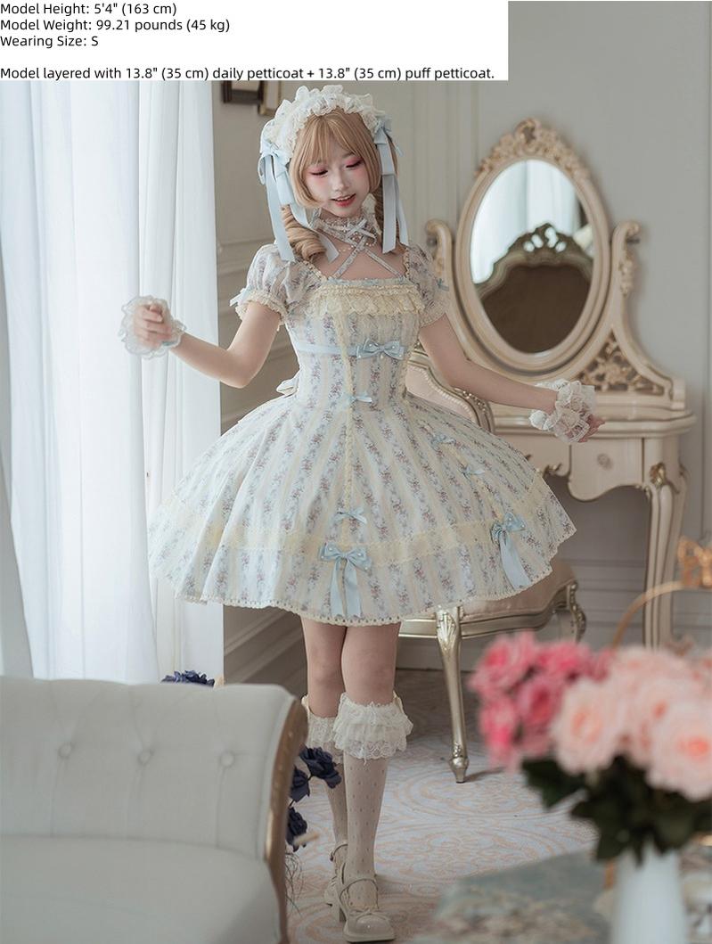 Garden Encounter of Three Springs - Cotton Old School Lolita Floral Print OP, Lace Back Opening 45674:858630