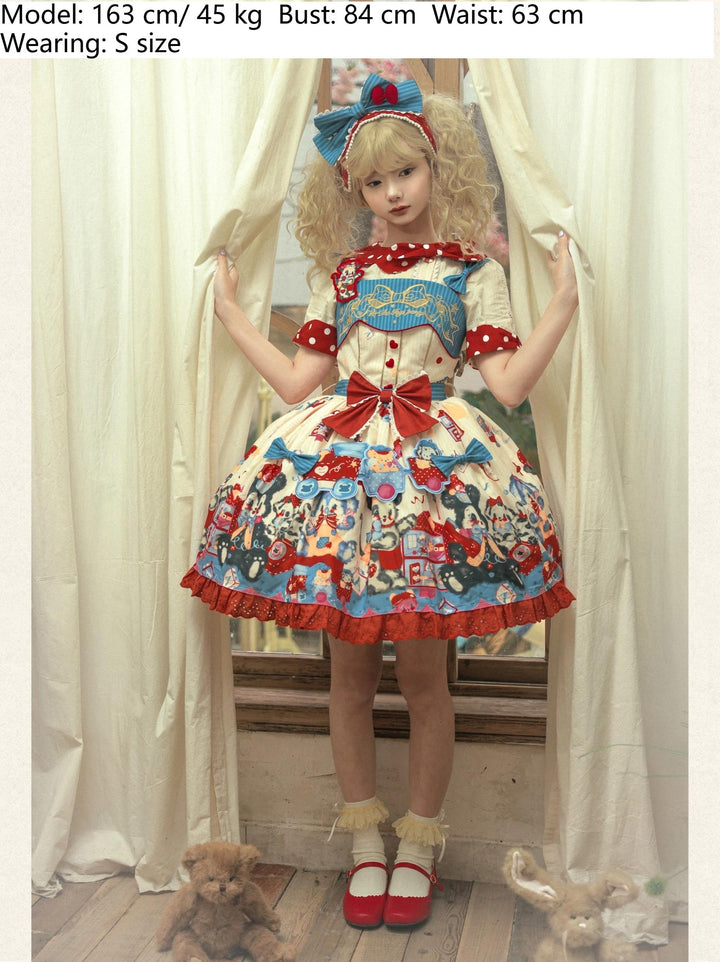 Star Fantasy~The Dogs Party~Kawaii Lolita Dress Set with JSK Salopette and Shirt