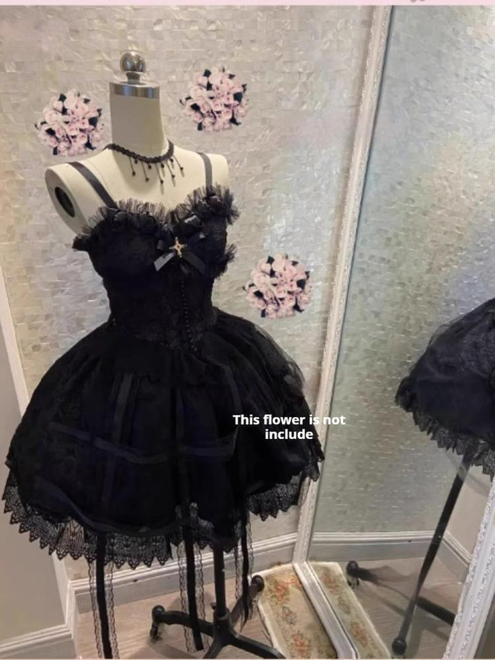 Doujiang~Rose Cage~Gothic Lolita Dress Black Suspender Dress   