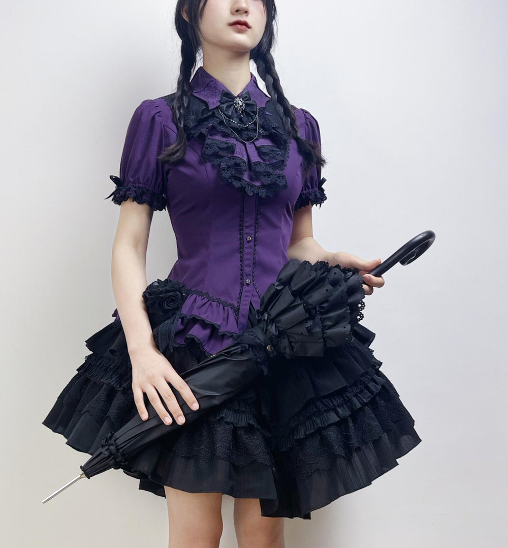 (BFM)Lilizi~Crumbled Gift~Gothic Lolita Shirt Short Sleeve Blouse Neckerchief Brooch 37320:556038