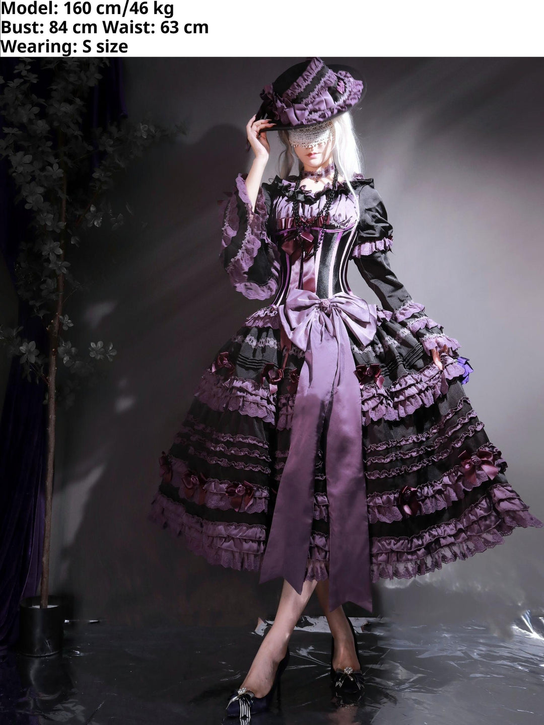 Uncle Wall Original~Stacked Black Currant~Gothic Lolita OP Dark Adjustable Lolita Dress   