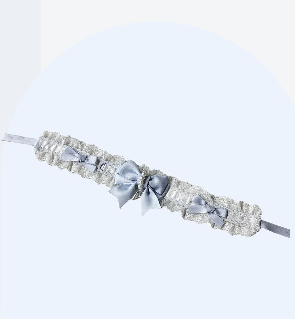 Finnish Antique Cabinet - Sweet Lolita Headdress with Bow Decor White and Blue One Size Choker Only
