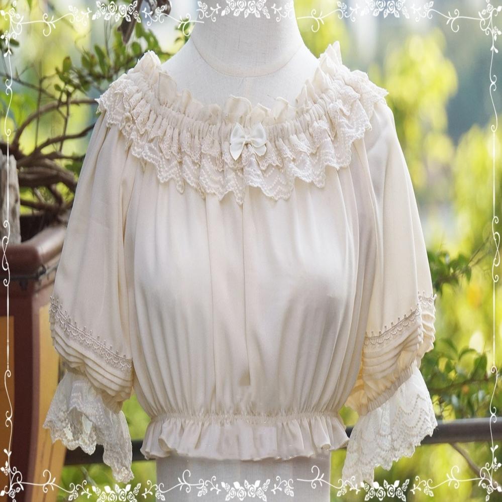 Tiny Garden - Retro Summer Chiffon Lolita Shirt One Size apricot