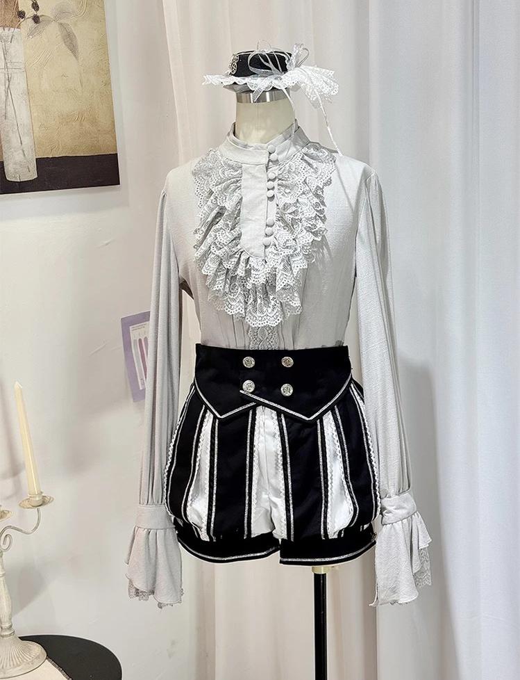 Crow Feather Ode - Ouji Lolita Cotton Linen Shirt and Clock Embroidery Vest Set 45665:857443