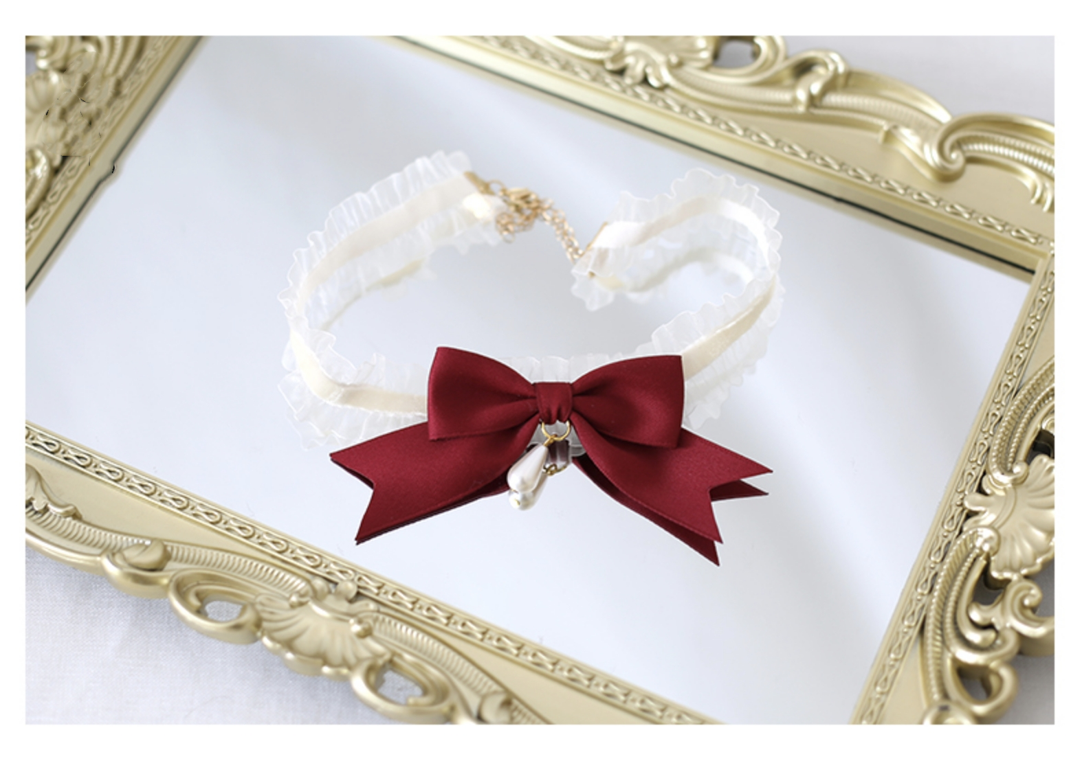Xiaogui - Elegant Lolita Hairband Dark Red Headwear Necklace