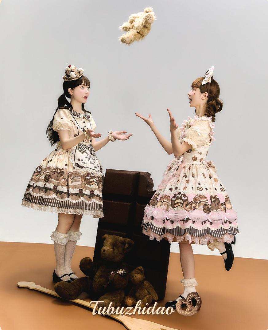Cocoa Baker - Old School Lolita Dessert Printed OP & JSK Dress with Embroidery 45486:851038