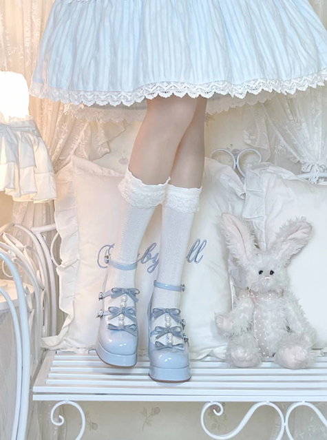 Pure Tea For Dream~Sweet Lolita Platform Pearl Bow Shoes 16296:217896