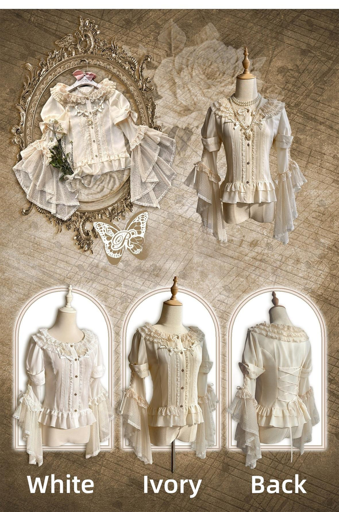 Red Maria~Butterfly Echoes~Classic Lolita Blouse Chiffon Adjustable Underskirt