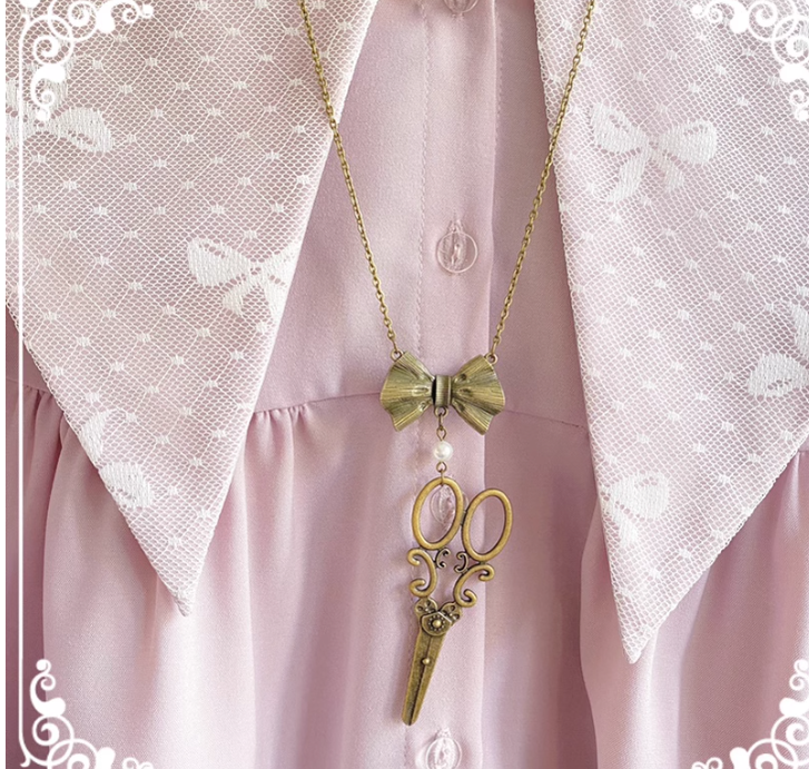 Halloween Alice~Vintage Lolita Bow-Scissors Shaped Necklace   