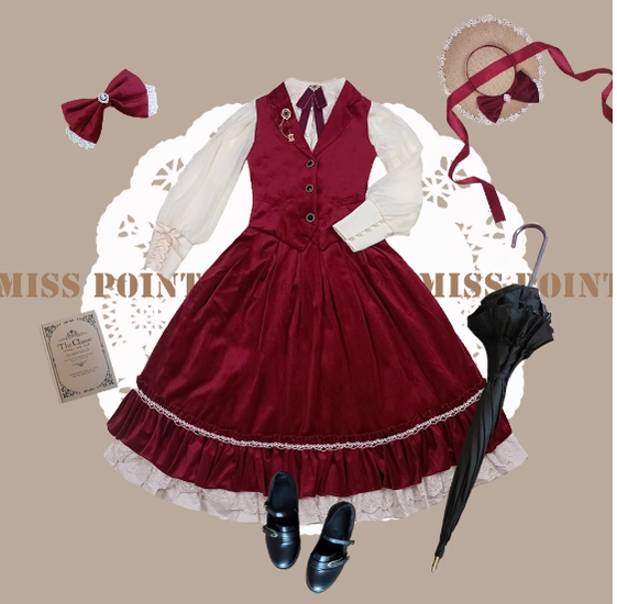 Miss Point - Rose Doll - Elegant Lolita Skirt High Waist Fishbone SK M burgundy