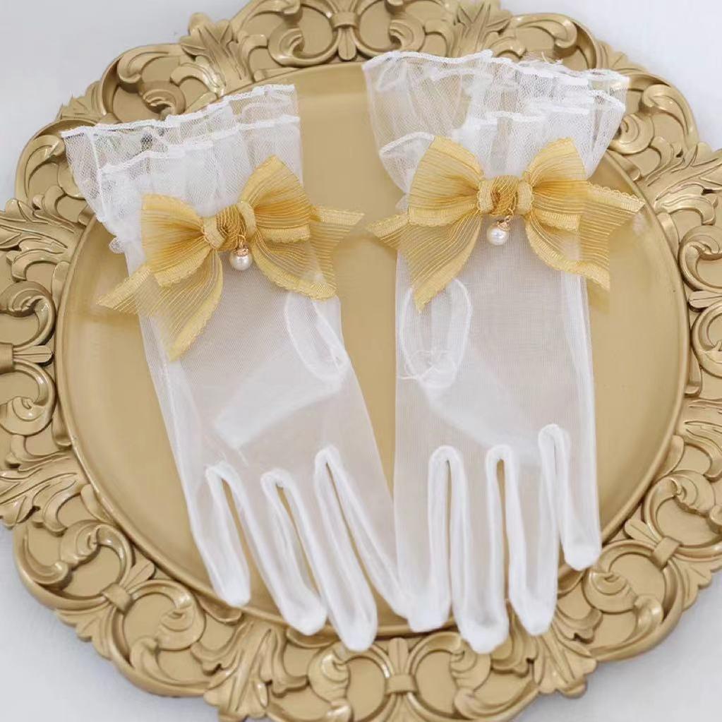 Xiaogui - Elegant Lolita Bow Gloves Retro Lolita Lace Glove One Size ginger