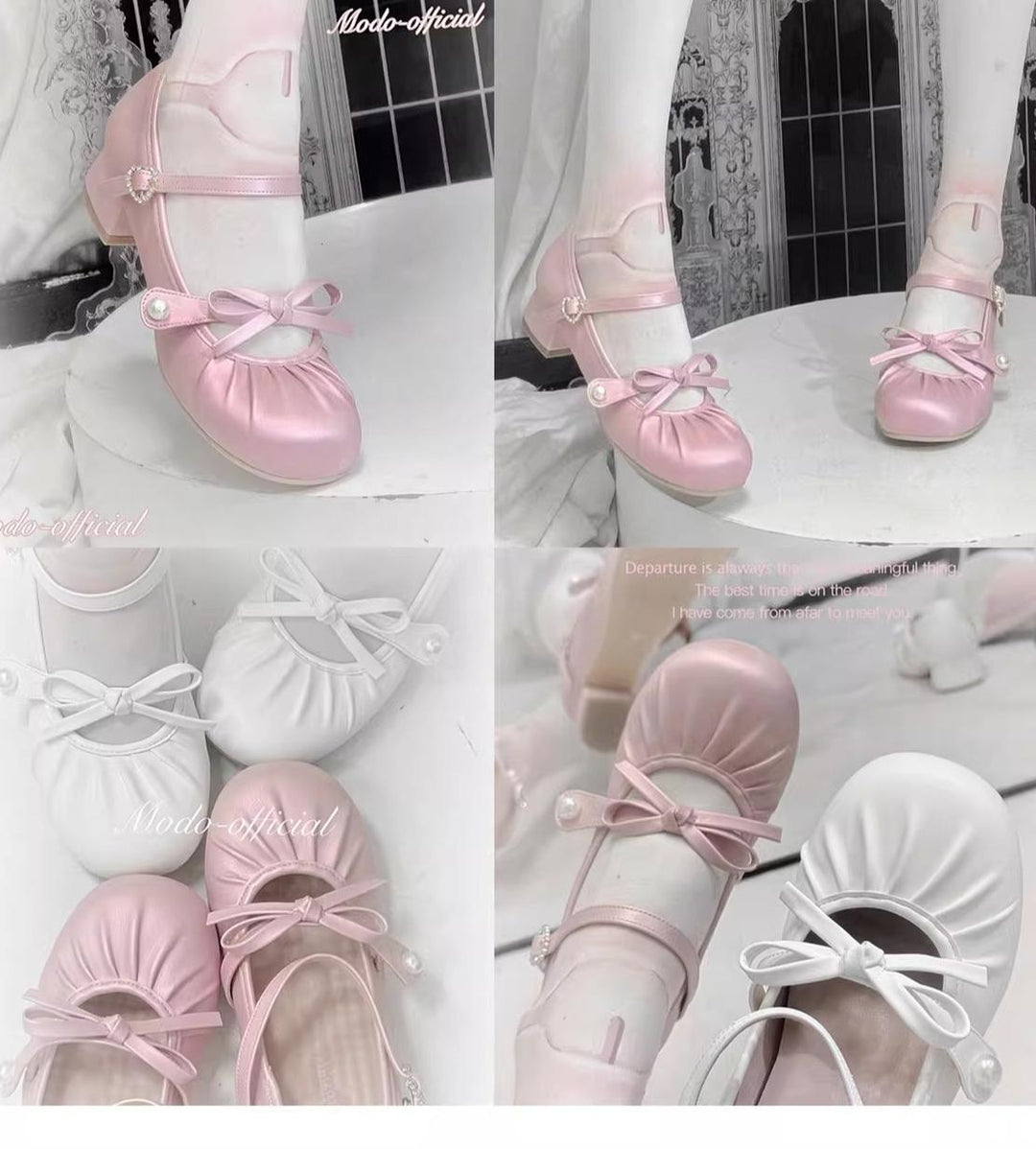 MODO~Glimmer Ballet~Elegant Lolita Shoes Low Chunky Ballet Round-toe Heels